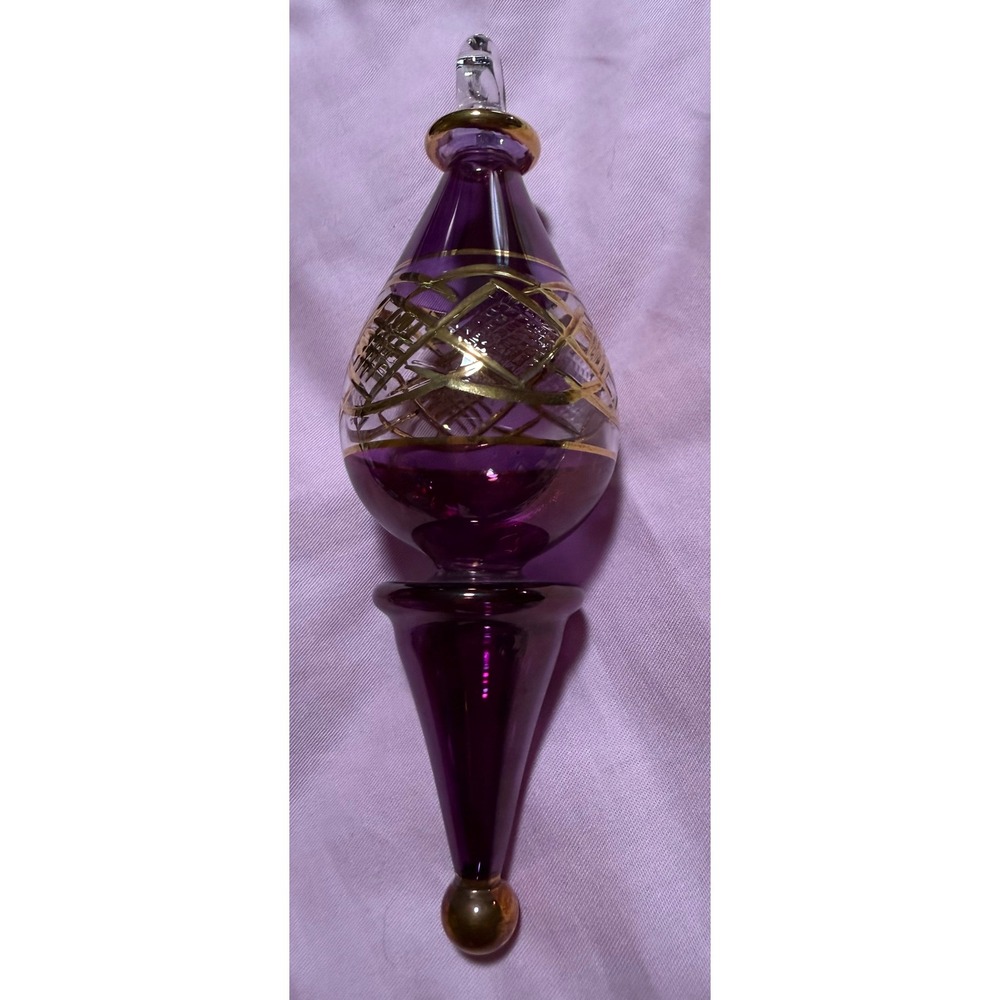 Kurt Adler Luxor Vintage 1990s Purple Glass Finial Ornament Gold Lattice 6.5in